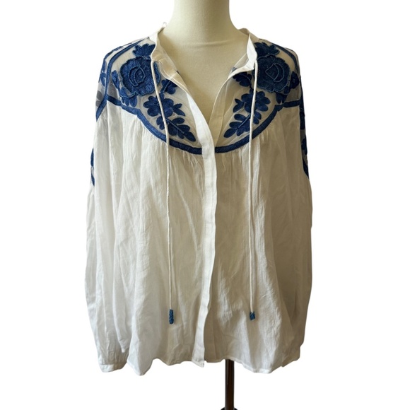 BY ANTHROPOLOGIE LONG SLEEVE TWO TONE LACE BLOUSE BOHO FESTIVAL VICTORIAN M - Picture 2 of 12